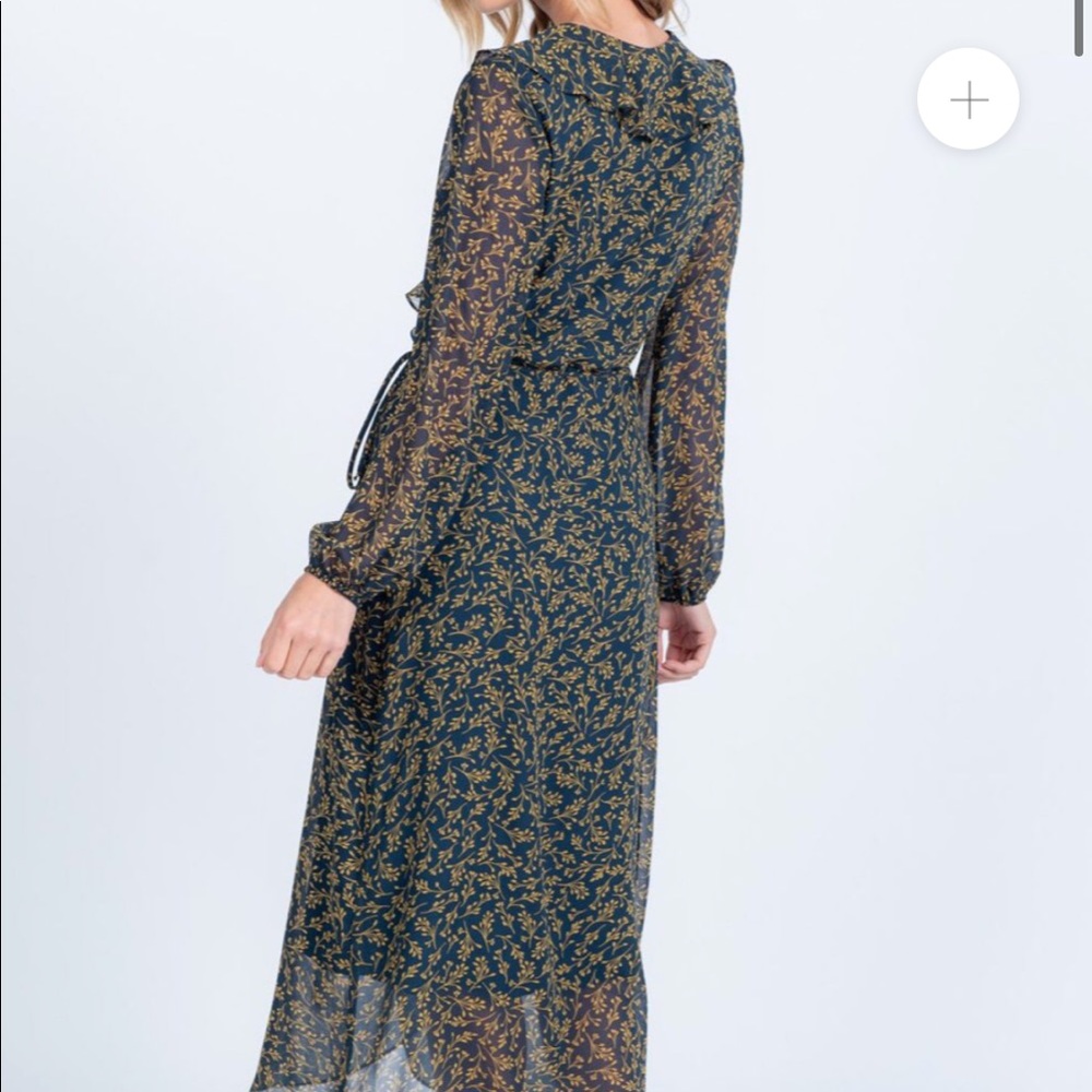 Ruffle Trim Wrap Midi Dress